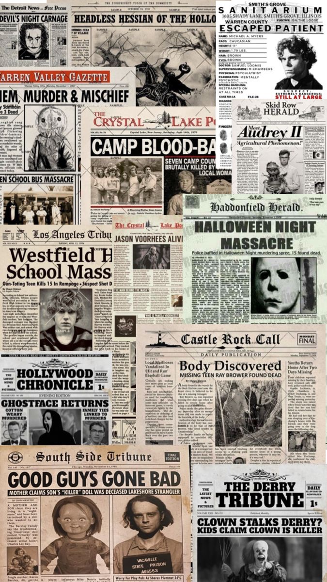Collage de prensa ficticia inspirada en el cine de terror